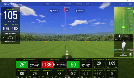 SkyTrak plus ST+ Screenshot 58° Wedge
